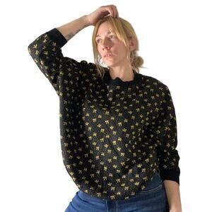 NWOT Vintage Black Oversized Sweater with Metallic Gold Bows size Medium